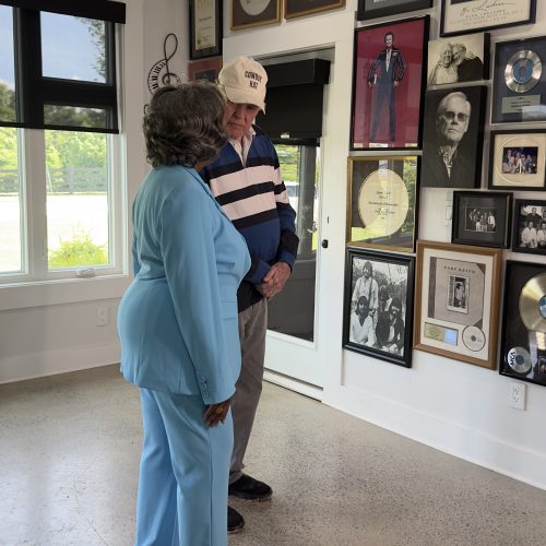 Harold and Monica in his office
